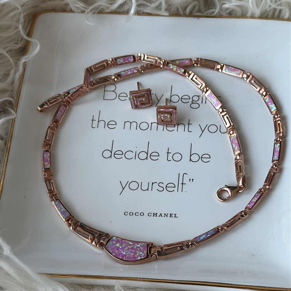 ❌SOLD❌Elegant Grecian-Inspired Pink Opal Set in Rose Gold Over Sterling Silver - Picture 10 of 10